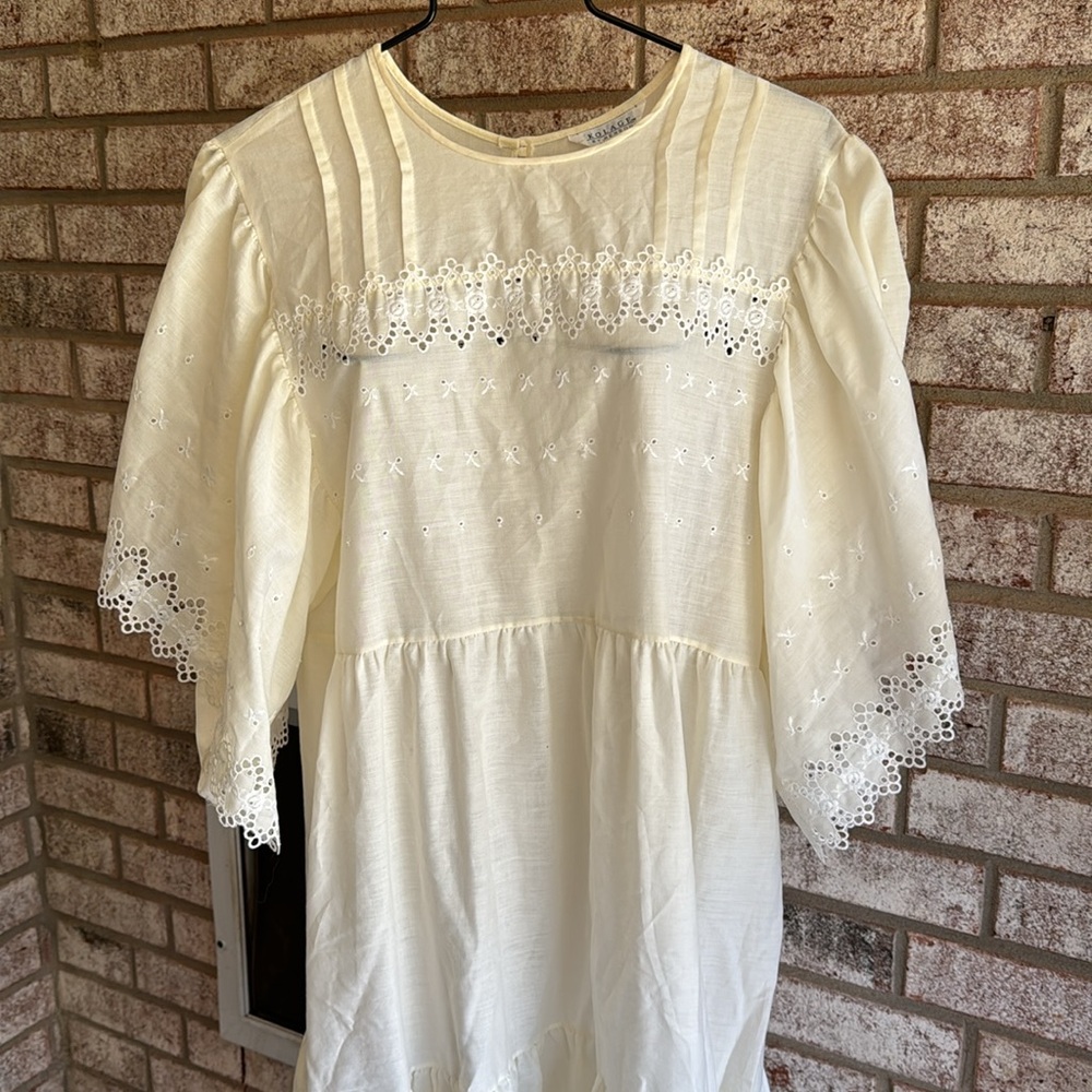 Nos Vintage Cream Eyelet embroidered Gown USA Made Kolage Henson L